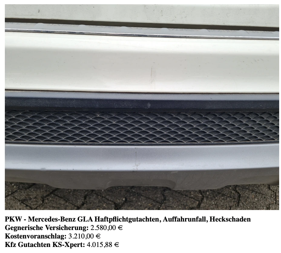 Mercedes-Benz GLA Haftpflichtgutachten Auffahrunfall Heckschaden - KS-XPERT Gutachten